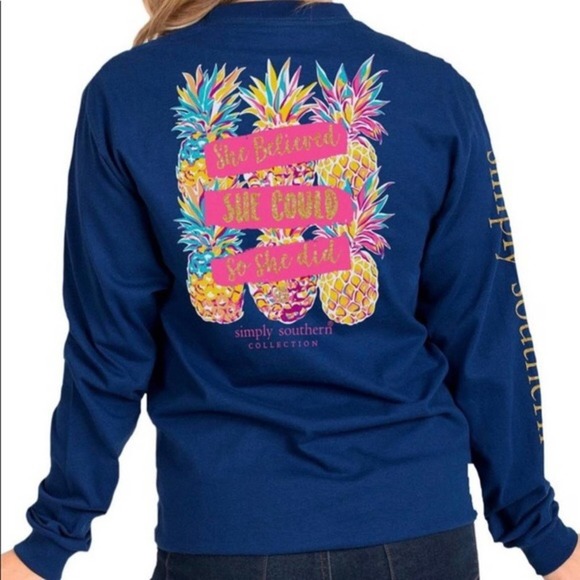 Simply Southern Tops - Simply Southern | Navy Blue “She Believed She Could” Long Sleeve Top S